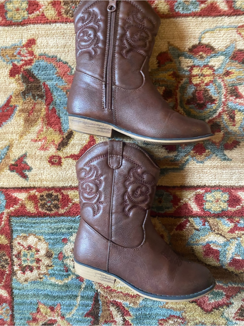 Cat & Jack Brown Girls' Western Embroidered Zip Boots - size 12